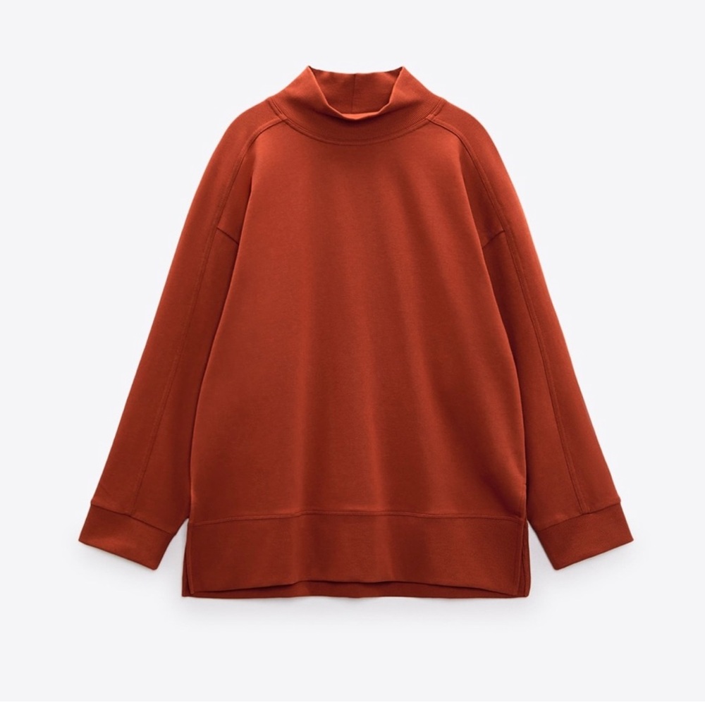 ZARA HIGH NECK VENTED OVERSIZED SWEATSHIRT TOBACCO Small